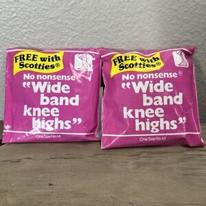 2 Pair Vintage 1979 No Nonsense Wide Band Knee Highs Brown One Size Fits All NOS